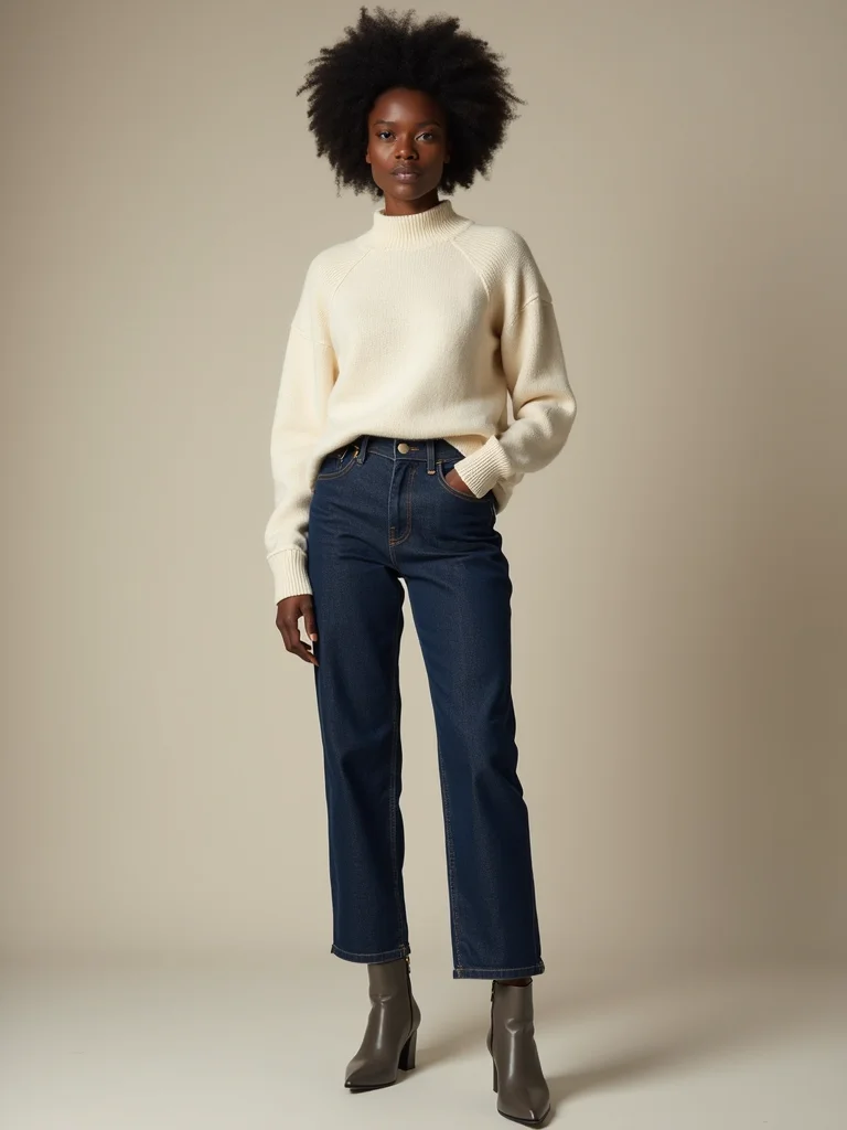 polished cashmere tailored denim ensemble