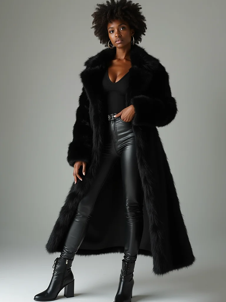 plush coat leather leggings