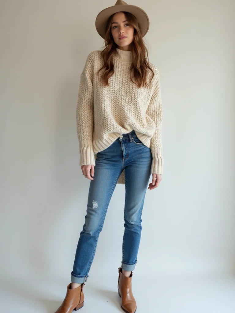 chunky knit high waist jeans