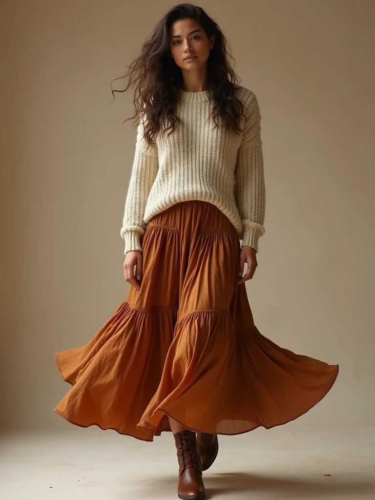 chunky knit over flowing maxi