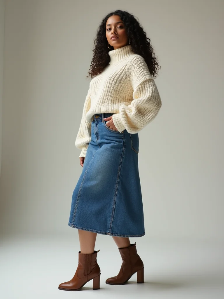 midi denim chunky knit