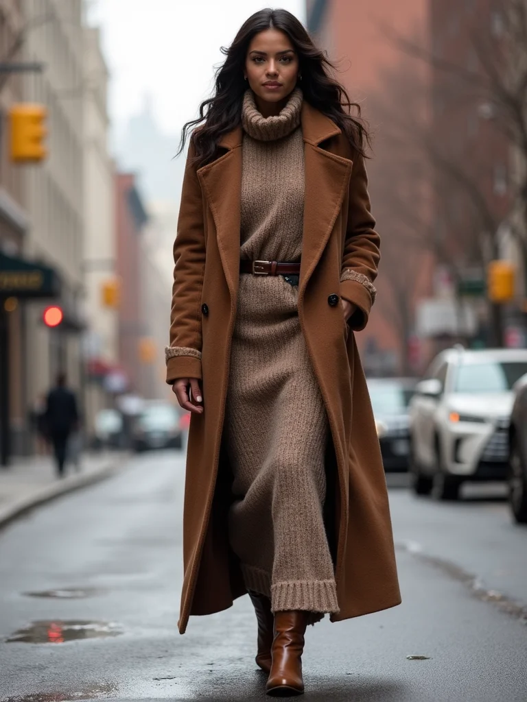 elongated cozy layered winter silhouettes