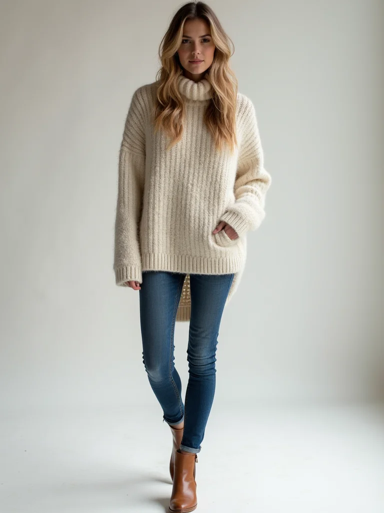 cozy oversized sweater with skinny jeans