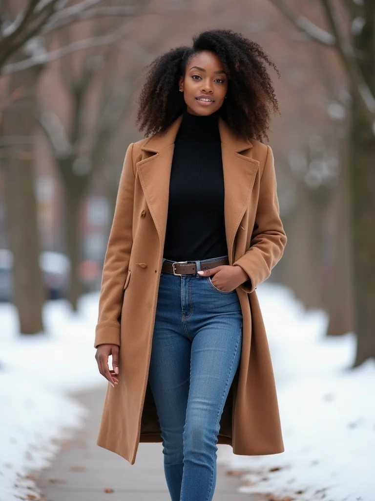 slim turtleneck wool coat
