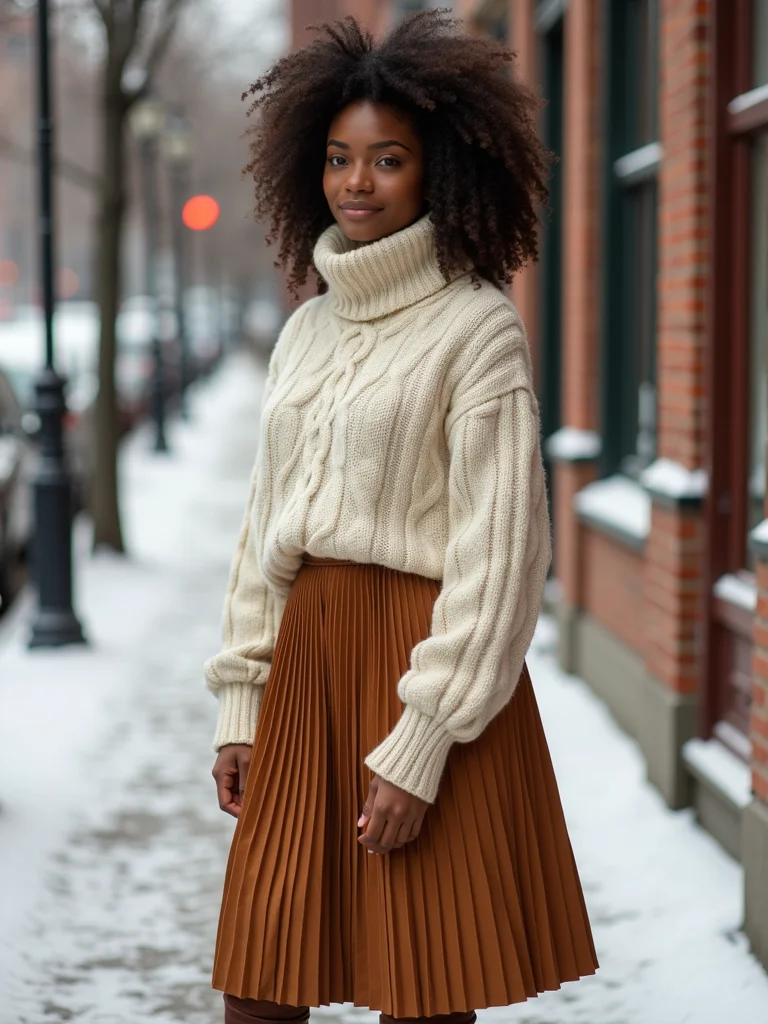 chunky sweater mid skirt