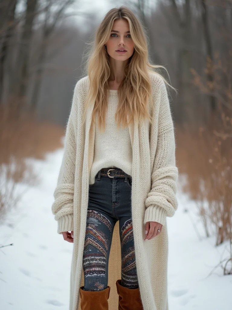 oversized cardigan patterned leggings