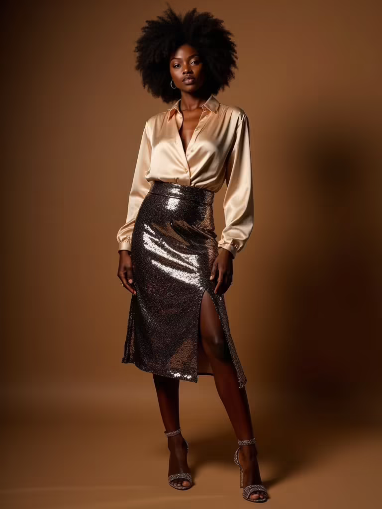 sequin skirt satin blouse