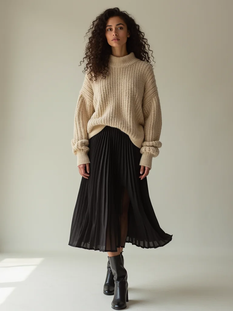 oversized sweater pleated midi
