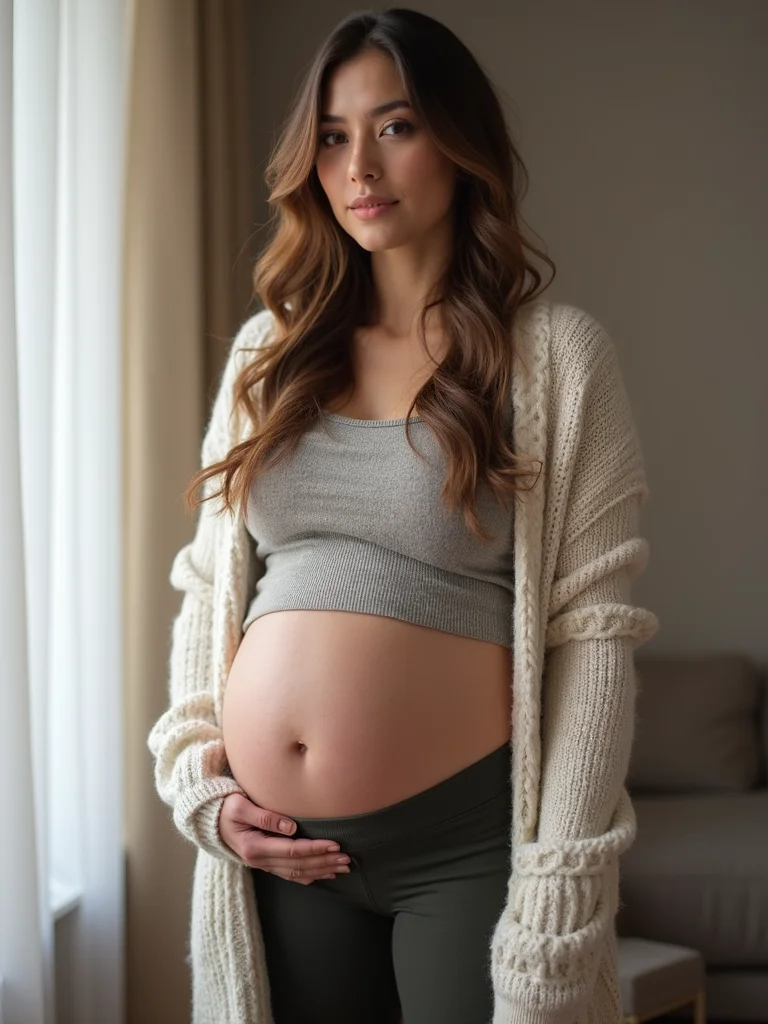 cozy layered maternity knitwear