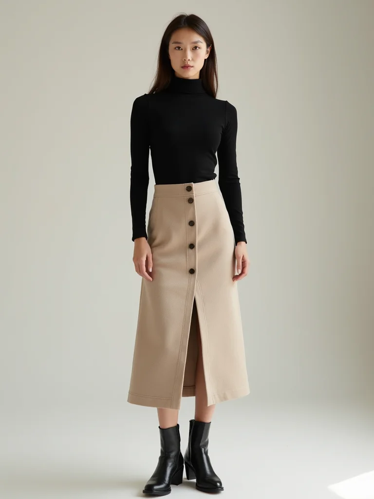 fitted turtleneck midi skirt