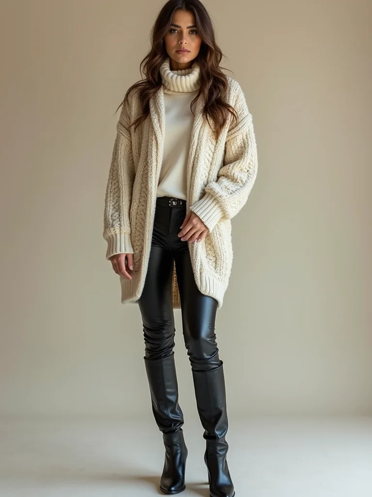 chunky knit balanced with leather