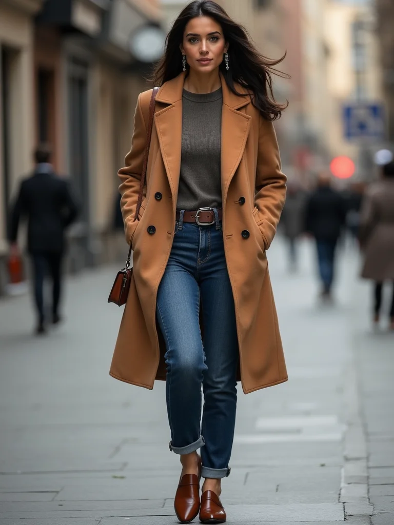 tailored coat sleek loafers