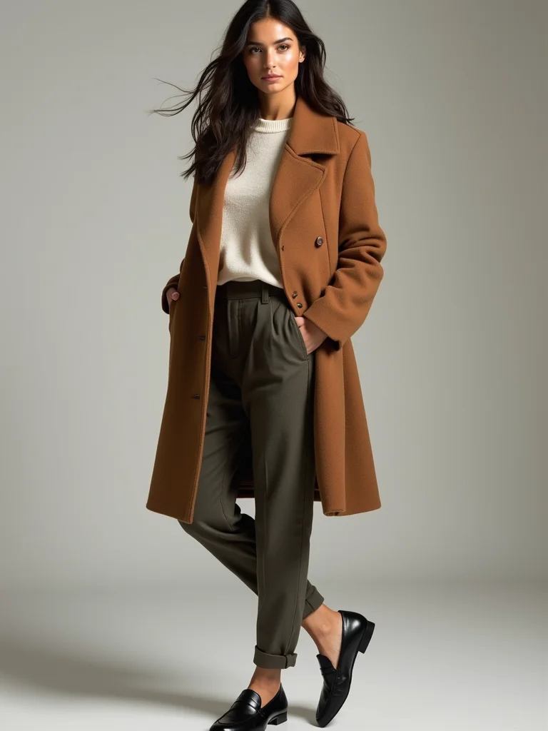 tailored coat with relaxed trousers