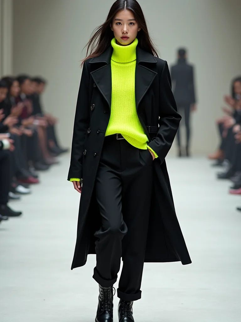 neon sweater with trench