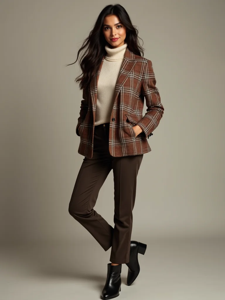 plaid blazer over turtleneck
