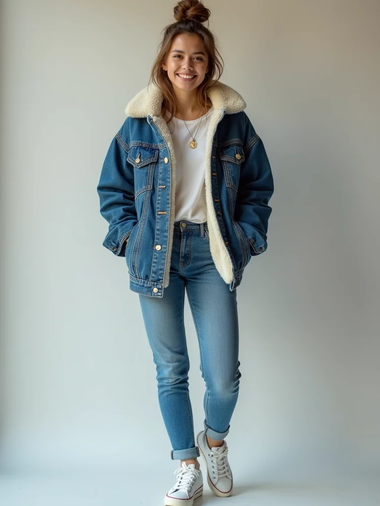 oversized sherpa lined denim jacket