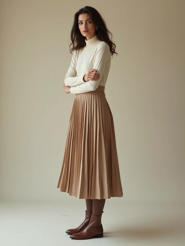 slim turtleneck tucked skirt