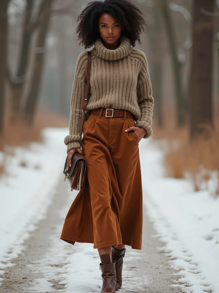 chunky turtleneck suede midi
