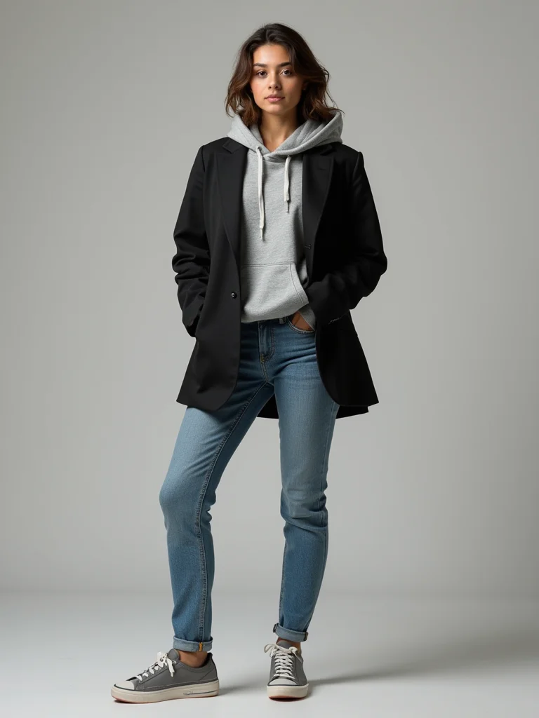 oversized hoodie under blazer