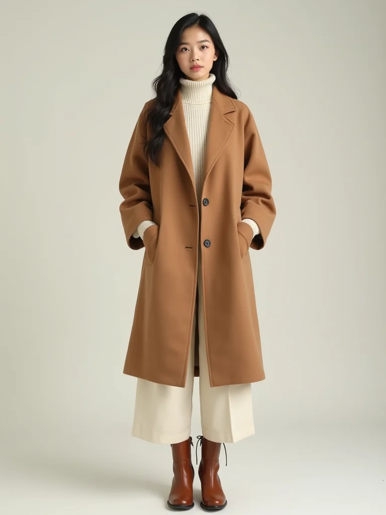 camel coat ivory layers