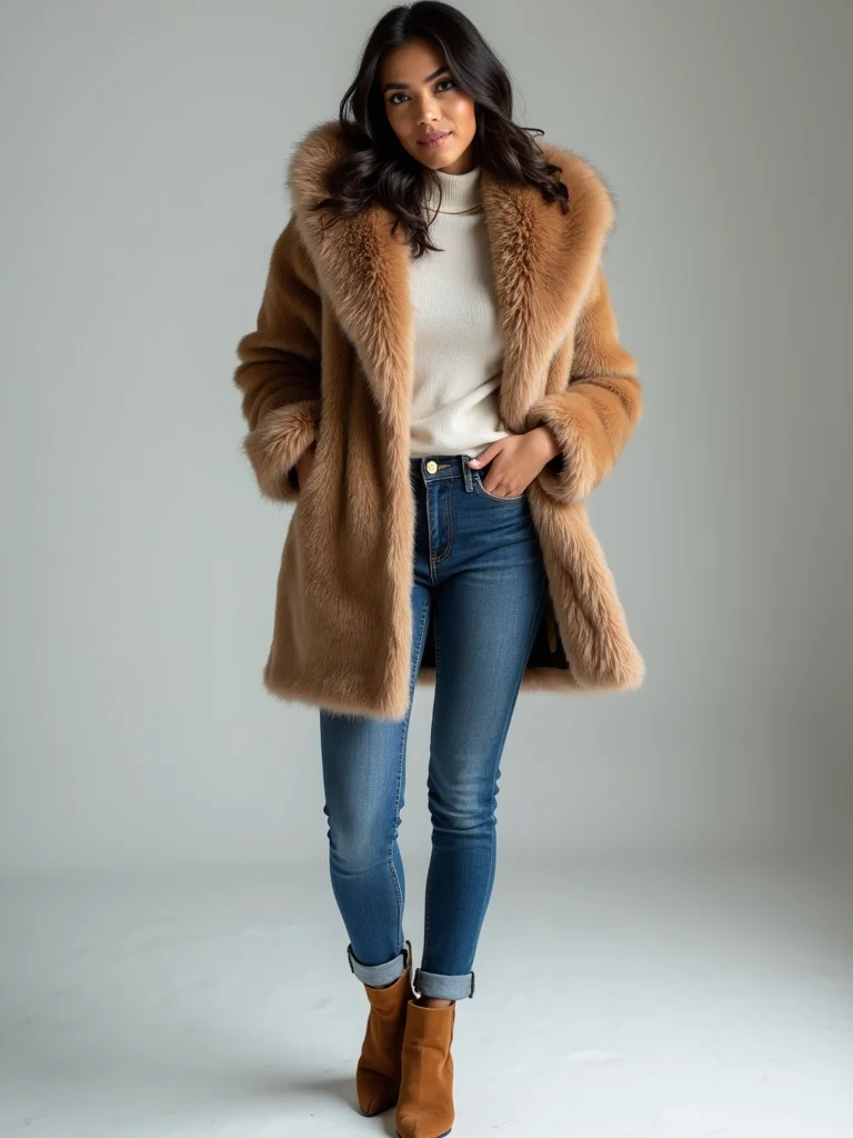 faux fur collar with skinnies