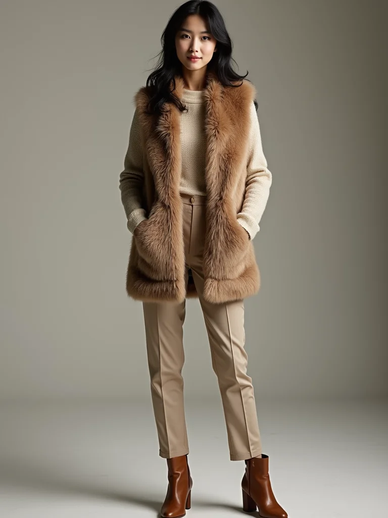 plush faux fur vest ensemble