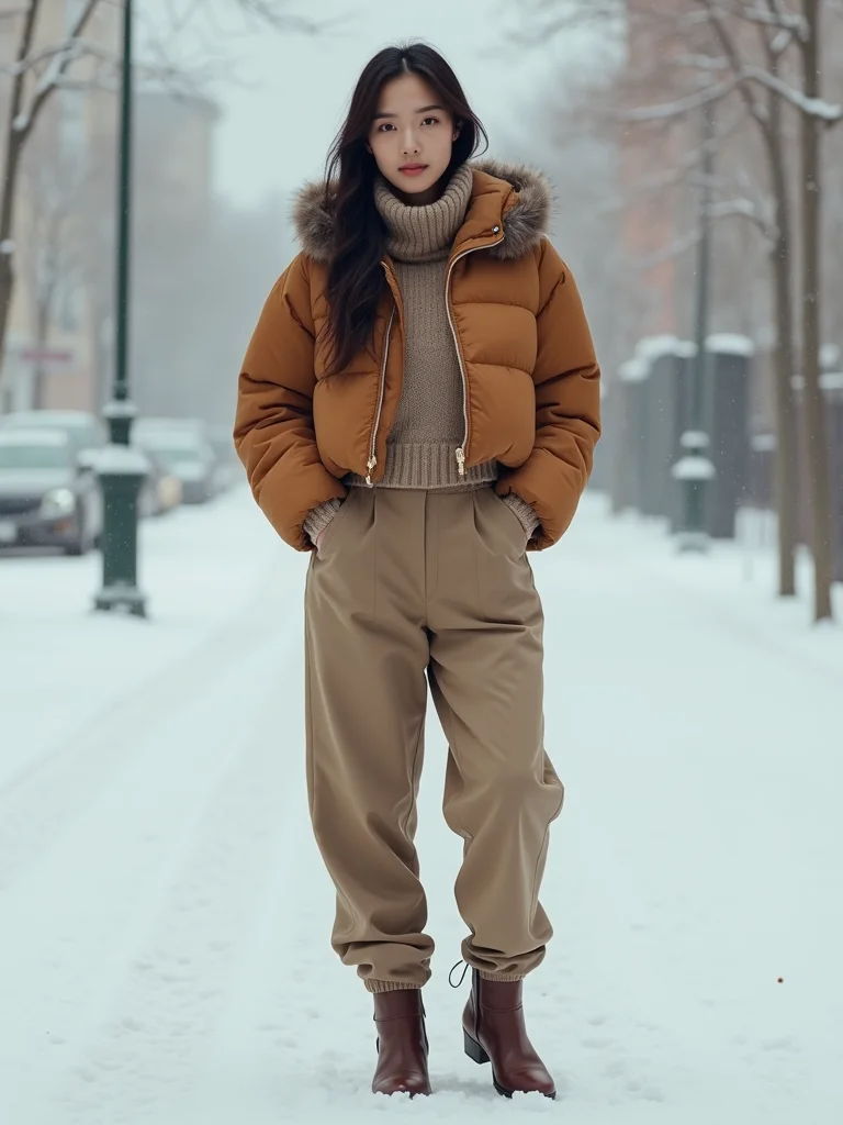 cropped puffer streamlined high waist