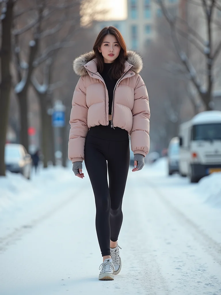 cropped puffer high waist leggings
