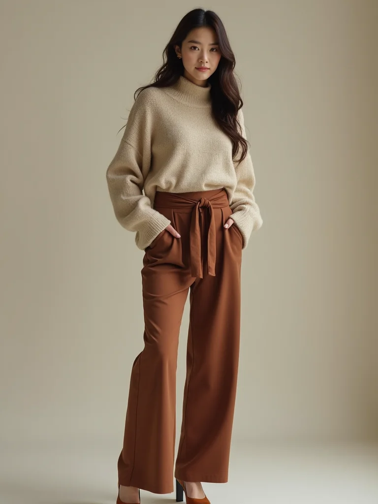 ribbon tied cashmere tailored trousers