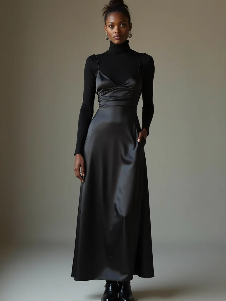 satin slip layered turtleneck