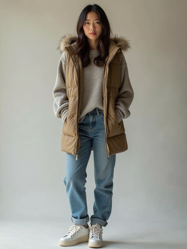 cozy sweatshirt vest jeans