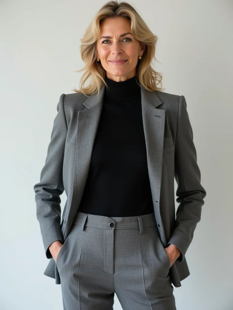 tailored blazer over turtleneck