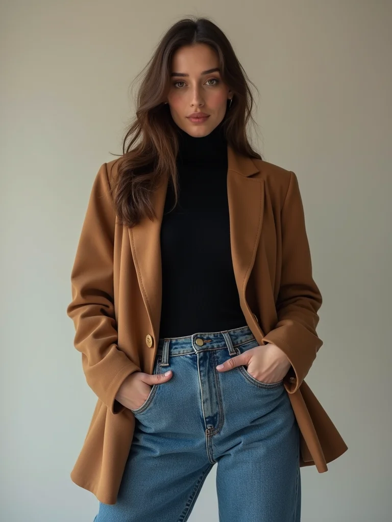 slim turtleneck under blazer