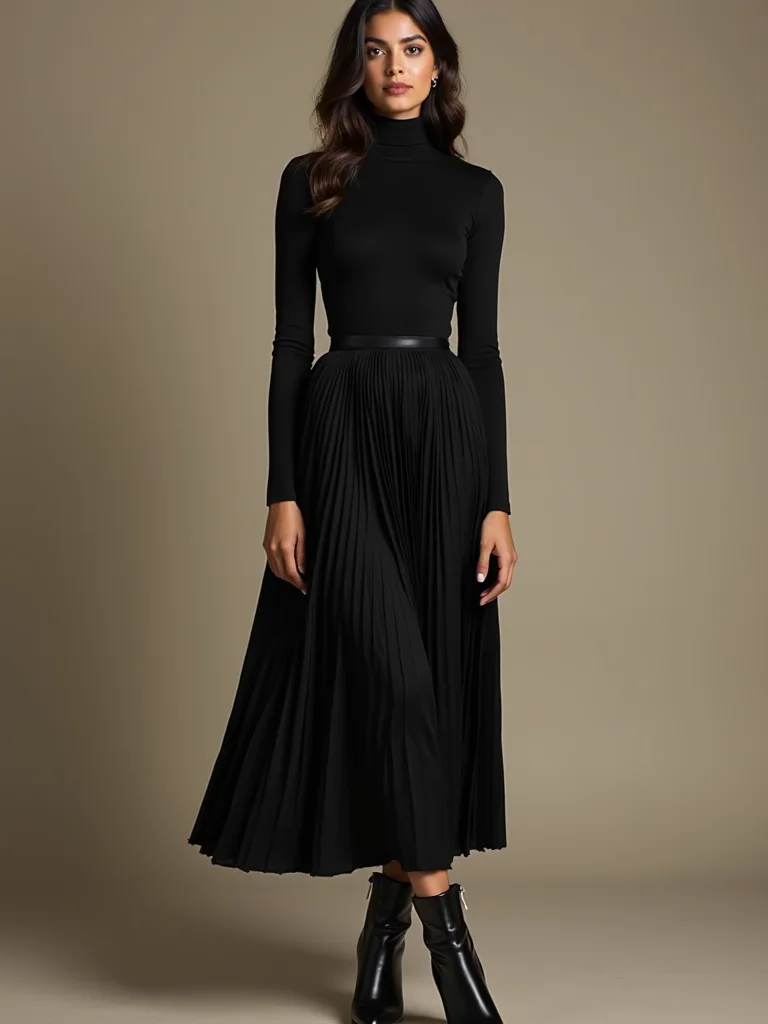 slim turtleneck pleated midi
