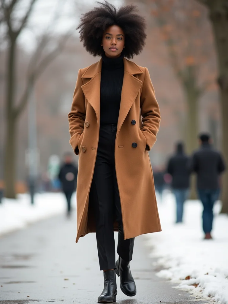 polished tailored camel woolcoat