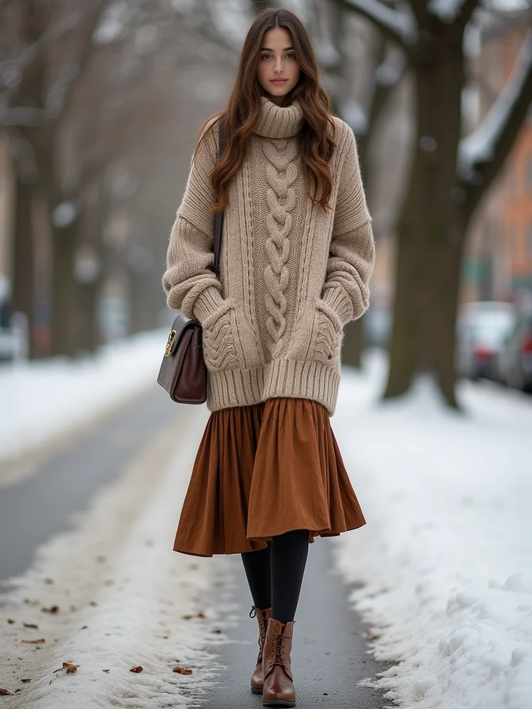 chunky knit tucked midi
