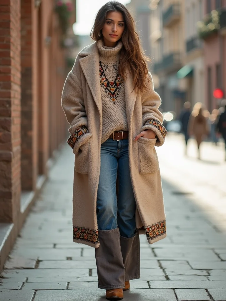 boho embroidered neutral coat
