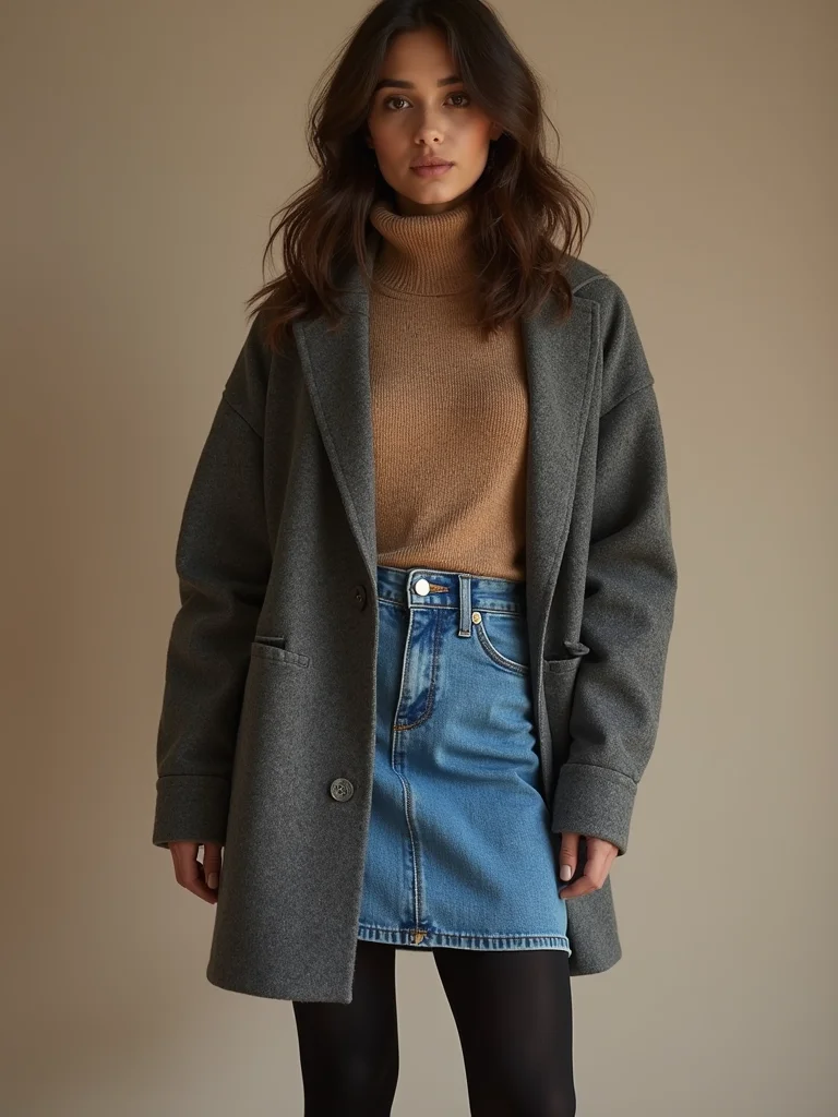 high waisted jean skirt ensemble