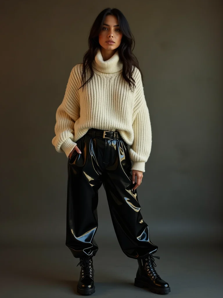 cozy knit meets glossy pvc