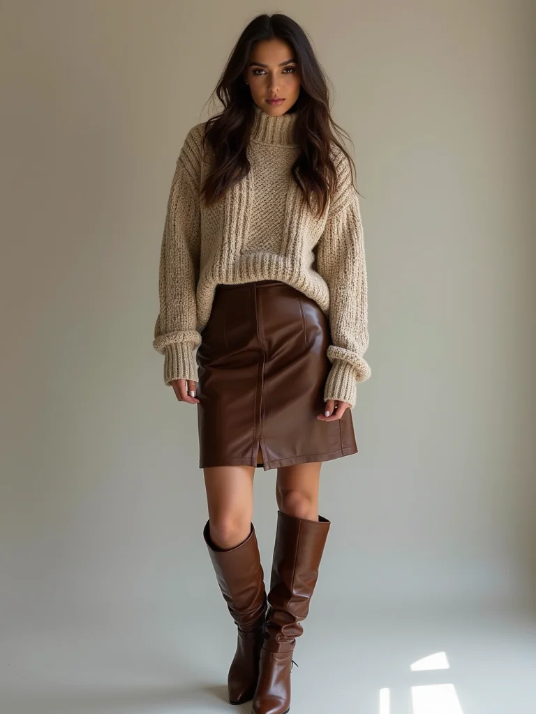 chunky knits with leather