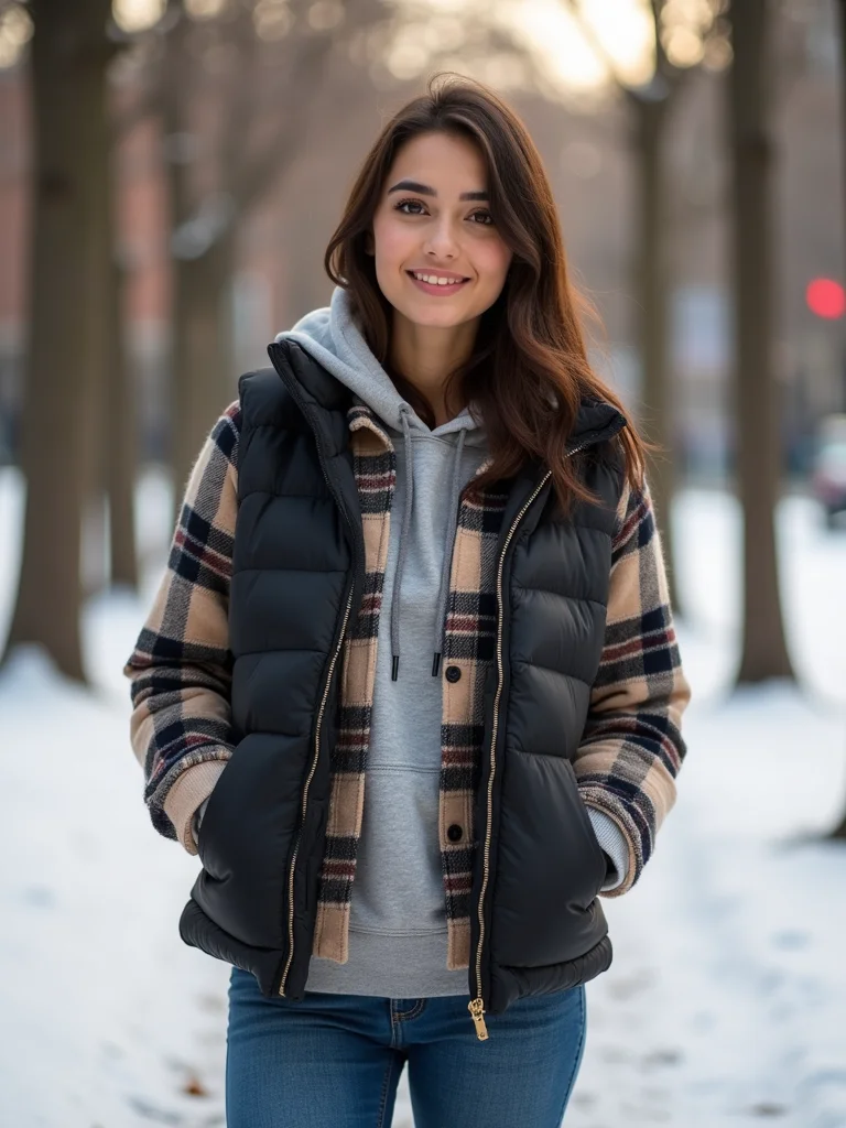 quilted puffer vest layering