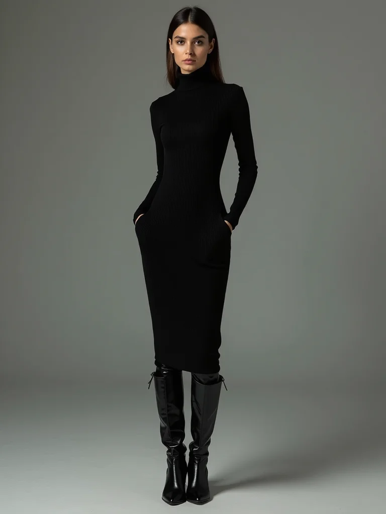 slim turtleneck dress ensemble