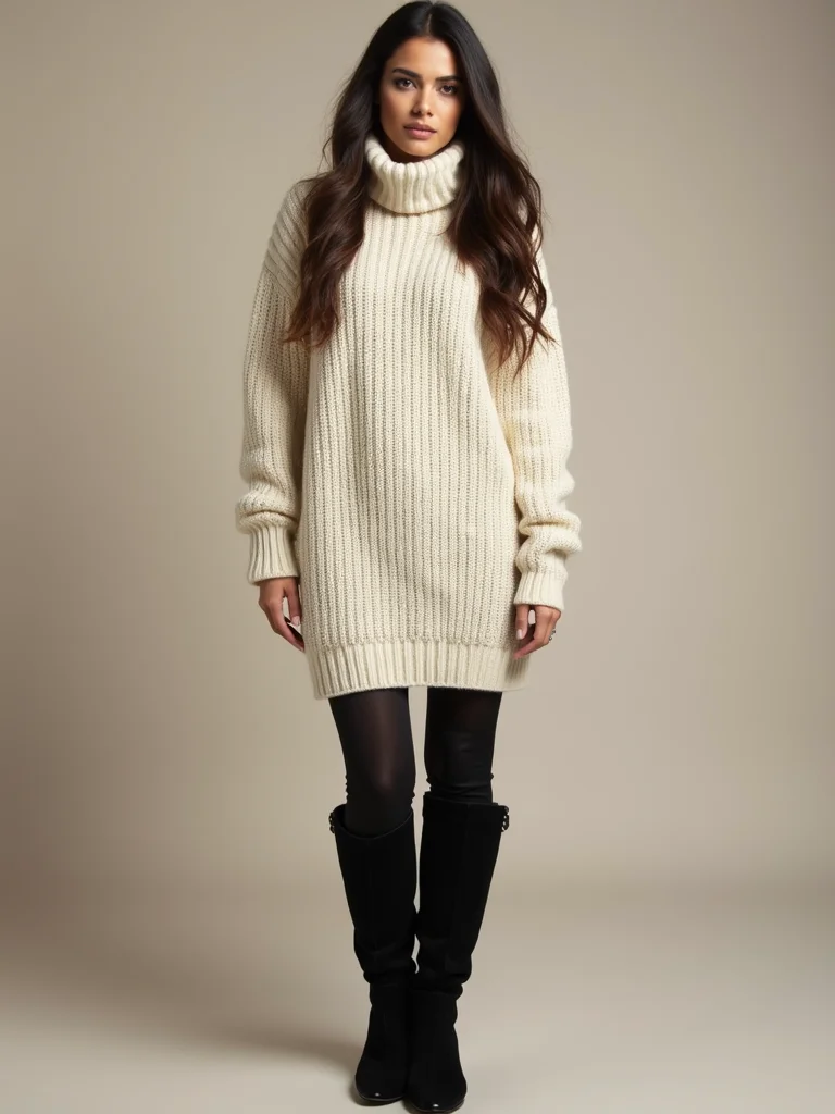chunky turtleneck dress ensemble