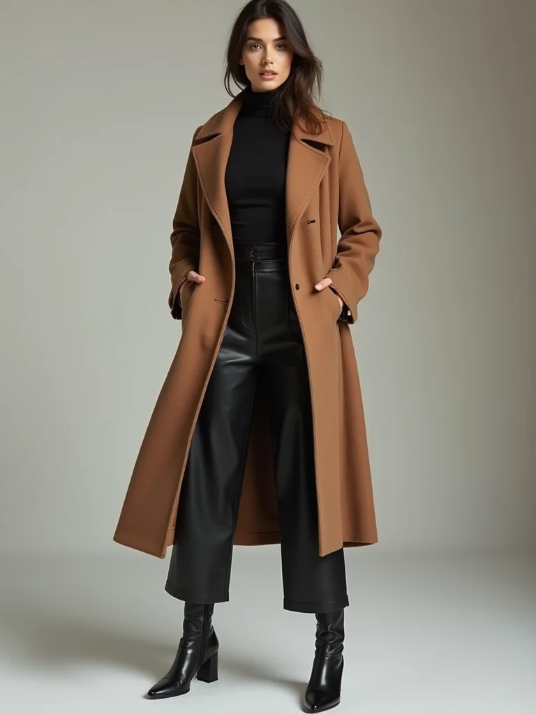 polished layered leather and wool ensemble