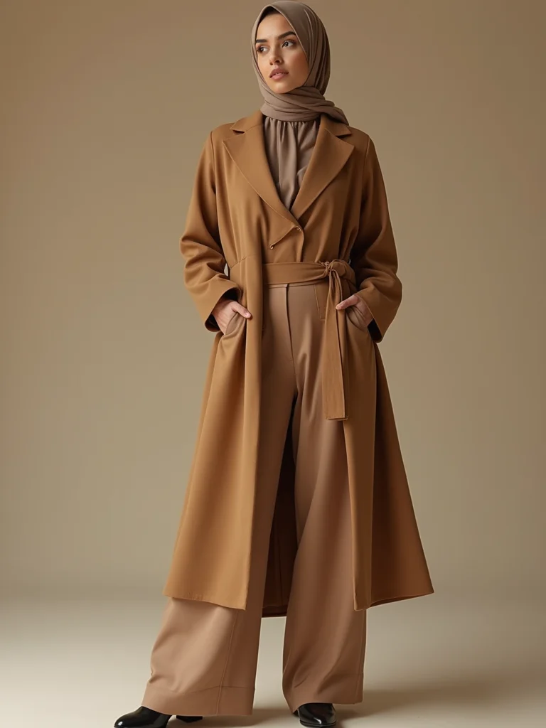 cinched wrap coat with trousers