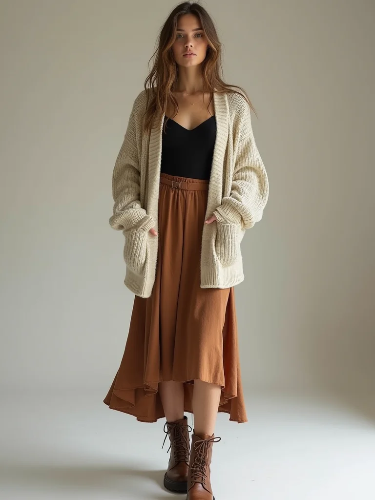 chunky cardigan slip skirt