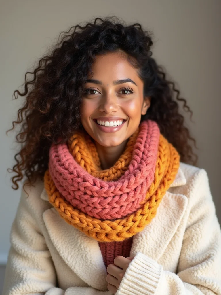 bright chunky colorful knit scarves
