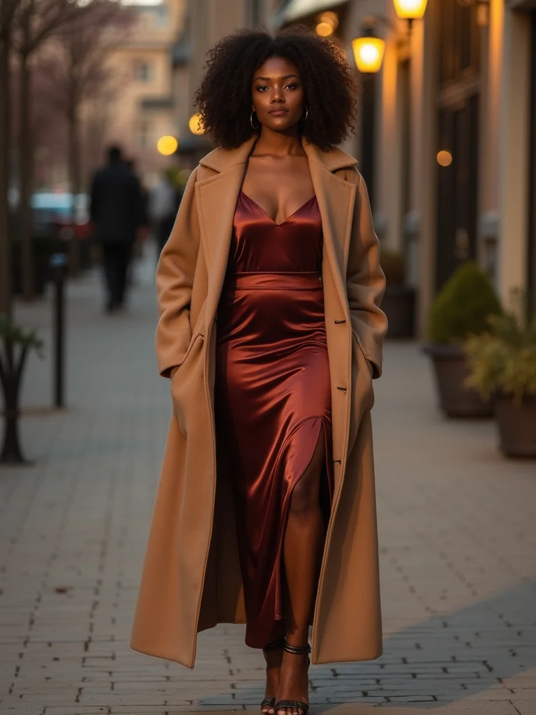 wool coat over slipdress