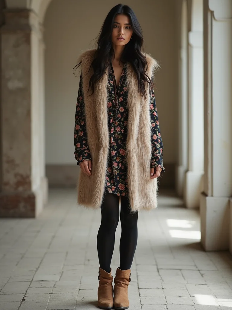 plush faux fur vest layering