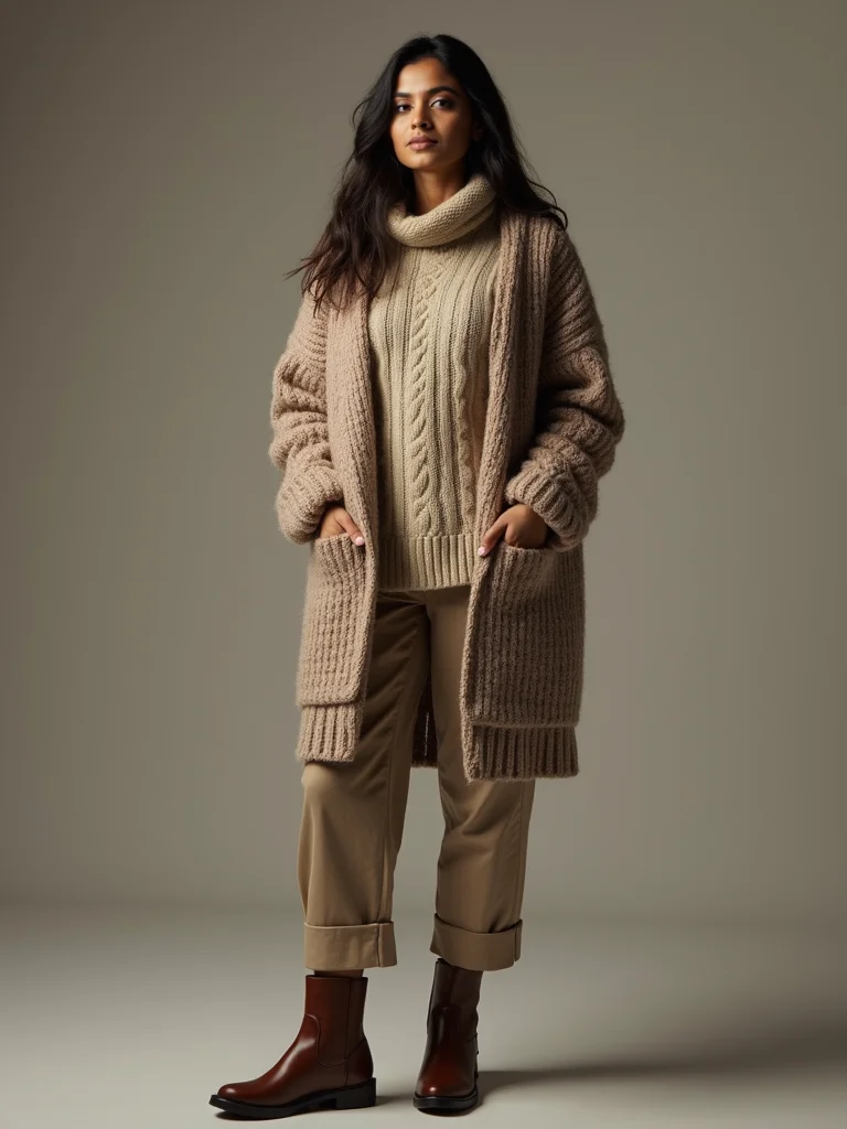cozy layered knit on knit ensembles